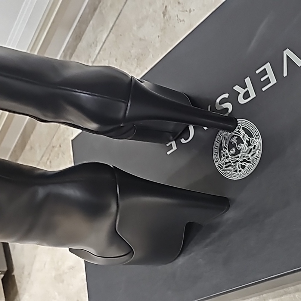 VERSACE TEMPEST BLACK LEATHER KNEE-HIGH BOOTS